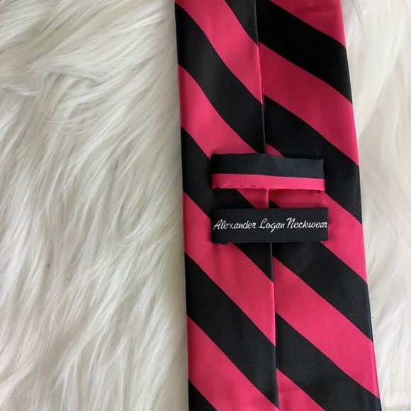 NWOT Alexander Logan men’s striped tie pink  black - Picture 4 of 5